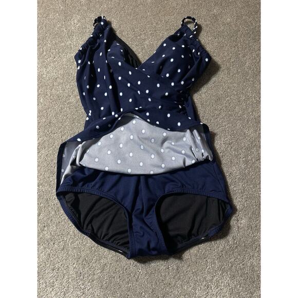 80s 90s Gabar Swimsuit One Piece Size 12 Polka Dot Pinup Retro Coastal Grandma - Picture 4 of 8